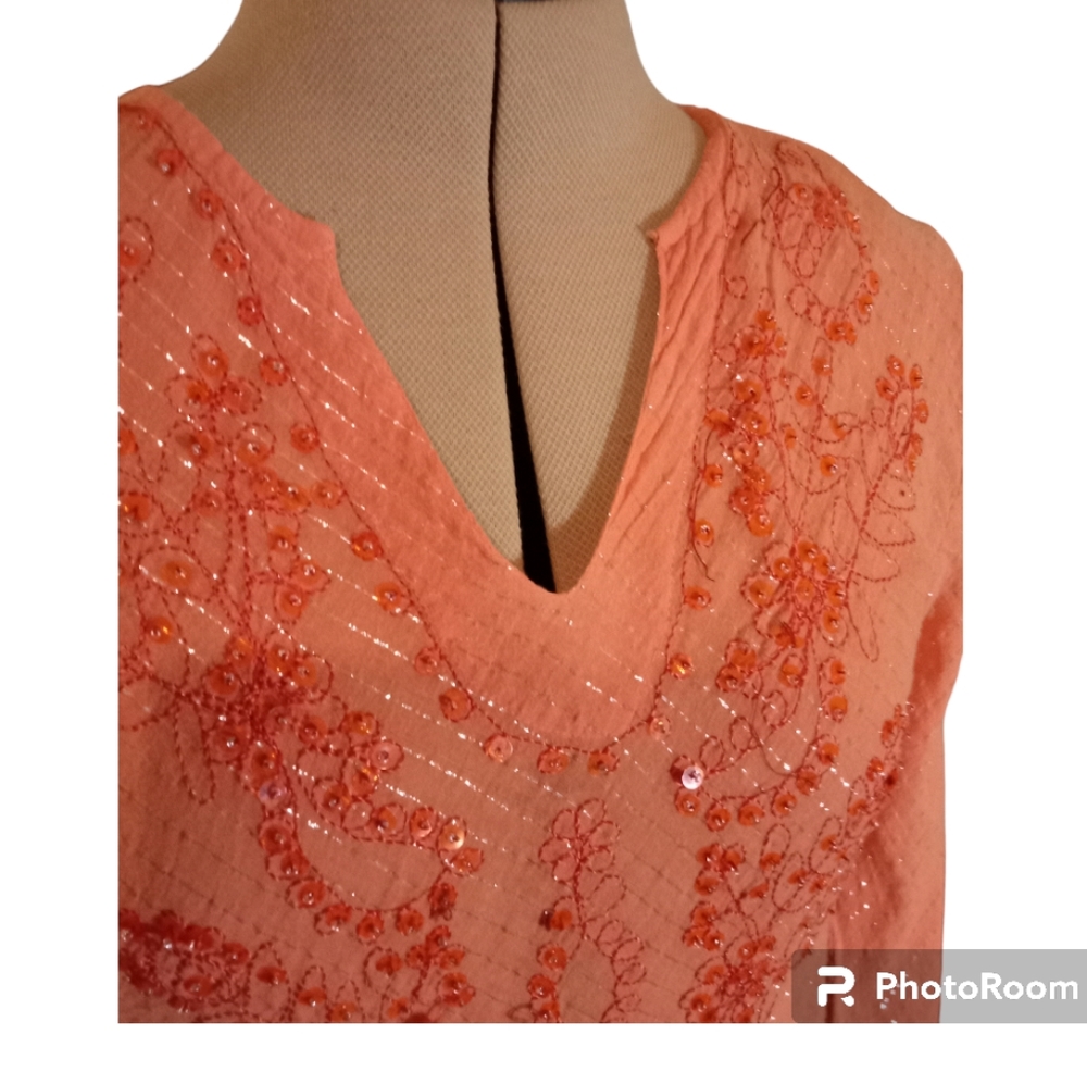 Funky People cotton gauze tunic with sequined embroidery.